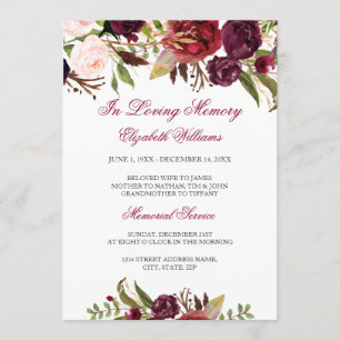 Invitation Élégant service commémoratif de la florale rouge d