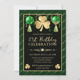 Invitation Elégant Shamrock Vert et Or 21e anniversaire