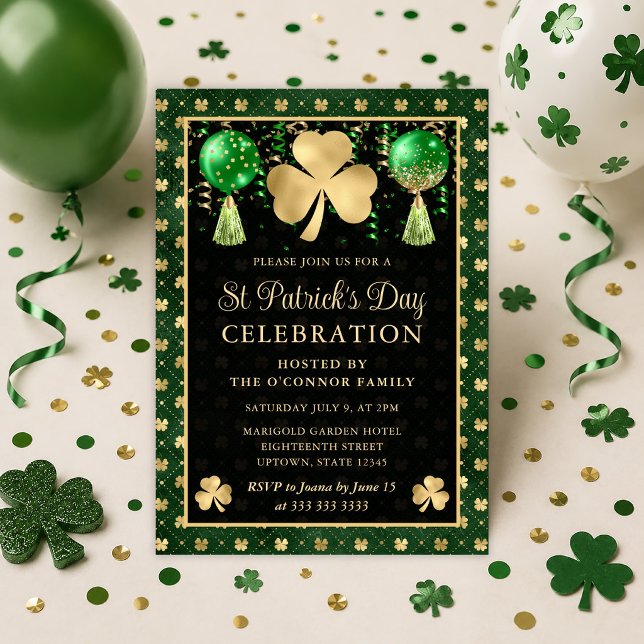 Invitation Élégant Shamrock Vert et Or Saint-Patrick (Créateur téléchargé)