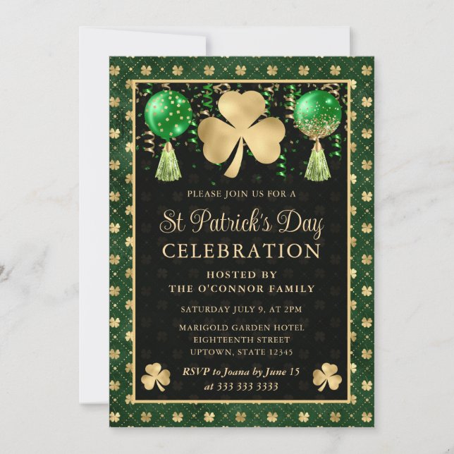 Invitation Elégant Shamrock vert et or St Patrick's Day (Devant)
