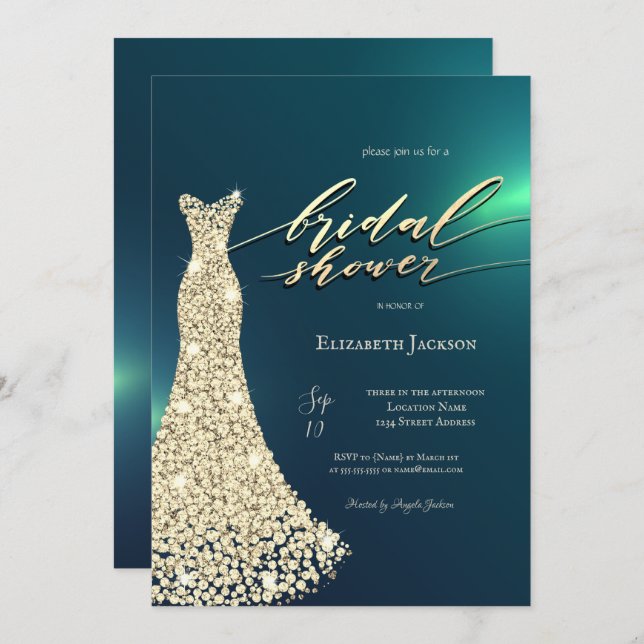 Invitation Elegant Shiny Dress Green Bridal Shower  (Devant / Derrière)