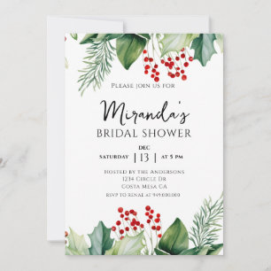 Invitation Élégant Shower de Mariée Baies de Houx de Noël