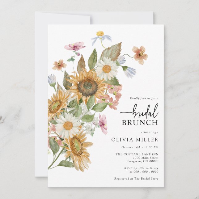 Invitation Élégant Shower de Mariée Tournesol (Devant)
