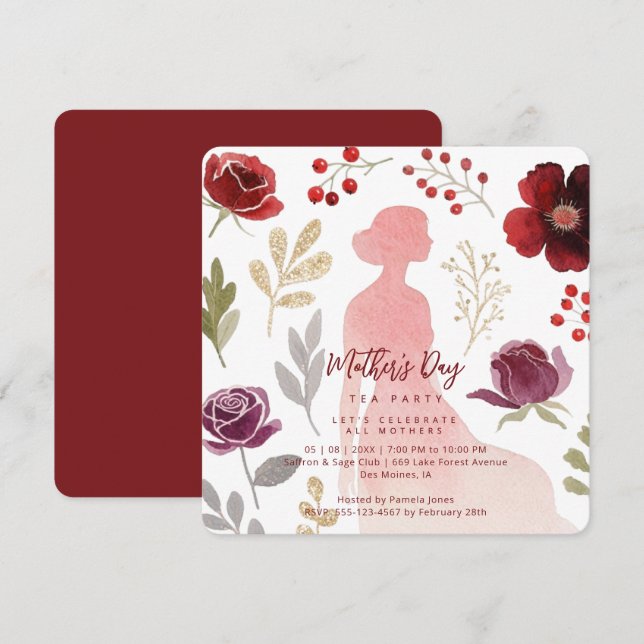 Invitation Elegant Silhouette Mothers Day Tea Party (Devant / Derrière)