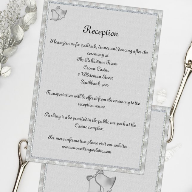 Invitation Elégant Silver Bells Mariage Détails de la récepti (Créateur téléchargé)