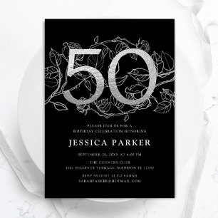 Invitation Elégant Silver Black 50e anniversaire