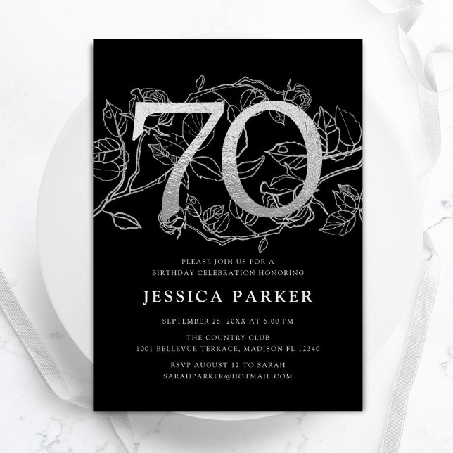 Invitation Elégant Silver Black 70e anniversaire (Créateur téléchargé)