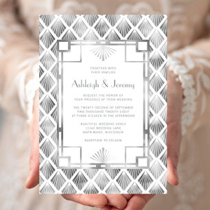 Invitation Elégant Silver Blanc Vintage Déco Motif Mariage