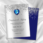 Invitation Elégant Silver Blue Heart Diamond Parties scintill<br><div class="desc">Un coeur élégant et unique de la pierre de taille en diamant océanique Titanic faire-part de mariage de script thématique.</div>