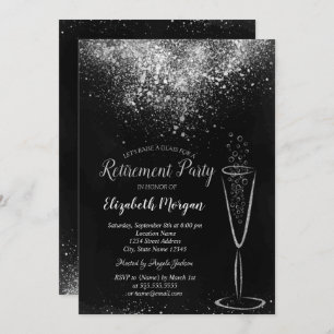 Invitation Élégant Silver Confetti Glass Black Retraite