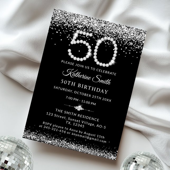 Invitation Elégant Silver Diamonds 50e fête d'anniversaire (Créateur téléchargé)