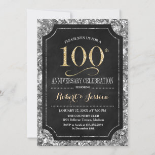 Invitation Elégant Silver Gold Black 100e anniversaire