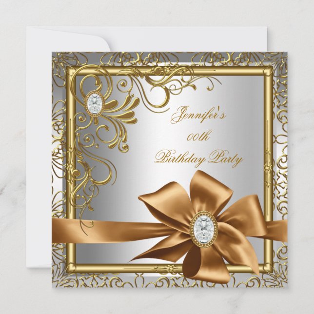 Invitation Elégant Silver Gold Jewel image Anniversaire (Devant)
