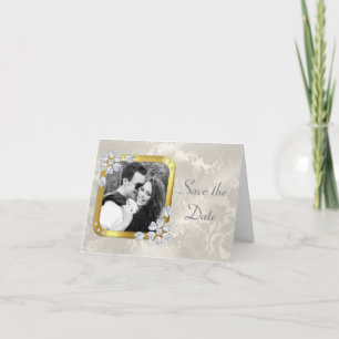 Invitation Elégant Silver Pearl Diamond Enregistrer la date