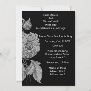 Invitation Elégant Silver Peony Black Floral Mariage Invitati