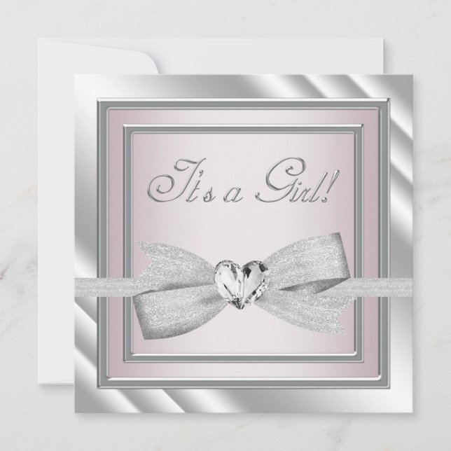 Invitation Elégant Silver rose Baby Girl Douche (Devant)
