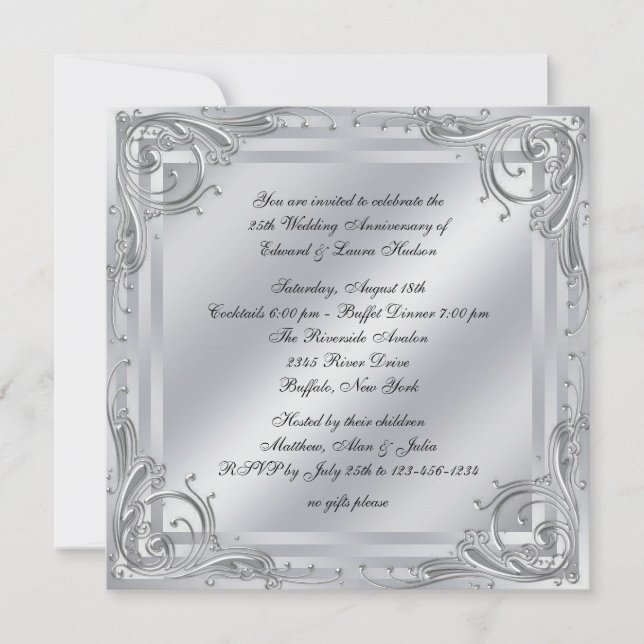 Invitation Élégant Silver Swirl 25ème anniversaire Mariage (Devant)