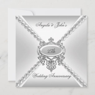 Invitation Elégant Silver White 25ème anniversaire Mariage 3