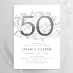 Invitation Elégant Silver White 50e anniversaire<br><div class="desc">Elégante invitation à la fête du 50e anniversaire blanc argent. Design féminin moderne et personnalisable avec des accents botaniques rose et de la fausse parties scintillant argent. Carte invitation florale simple parfaite pour une célébration anniversaire élégante. Personnalisez avec vos propres détails. Invitations Zazzle imprimées ou téléchargement instantané modèle imprimable numérique....</div>