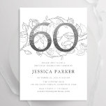 Invitation Elégant Silver White 60e anniversaire<br><div class="desc">Elégante invitation à la fête du 60e anniversaire en argent blanc. Design féminin moderne et personnalisable avec des accents botaniques rose et de la fausse parties scintillant argent. Carte invitation florale simple parfaite pour une célébration anniversaire élégante. Personnalisez avec vos propres détails. Invitations Zazzle imprimées ou téléchargement instantané modèle imprimable...</div>