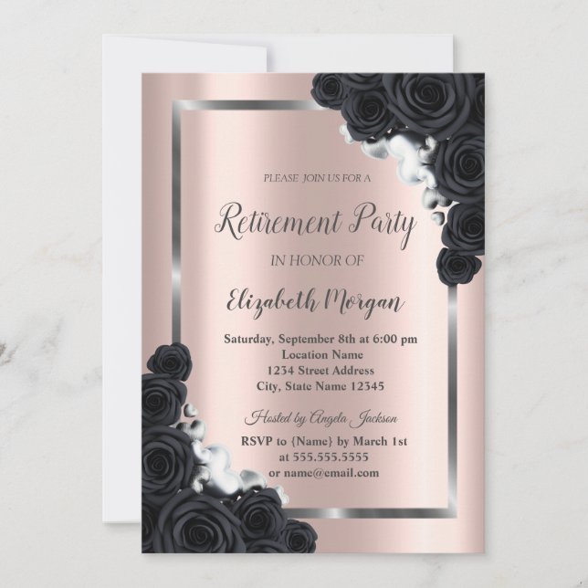 Invitation Elégant SilverFrame, Retraite Rose noire (Devant)