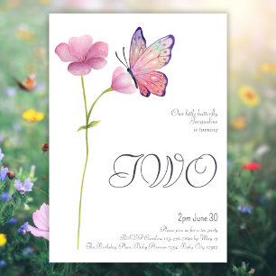 Invitation Elégant simple aquarelle papillon 2e anniversaire