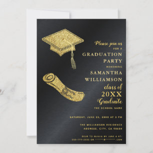 Invitation Elégant Simple Black and Gold Graduation Party