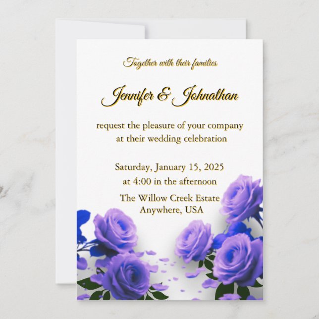 Invitation Elegant Simple Blue Roses Love is in Bloom Wedding (Devant)