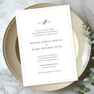 Invitation Élégant simple calligraphie Monogramme Mariage bla