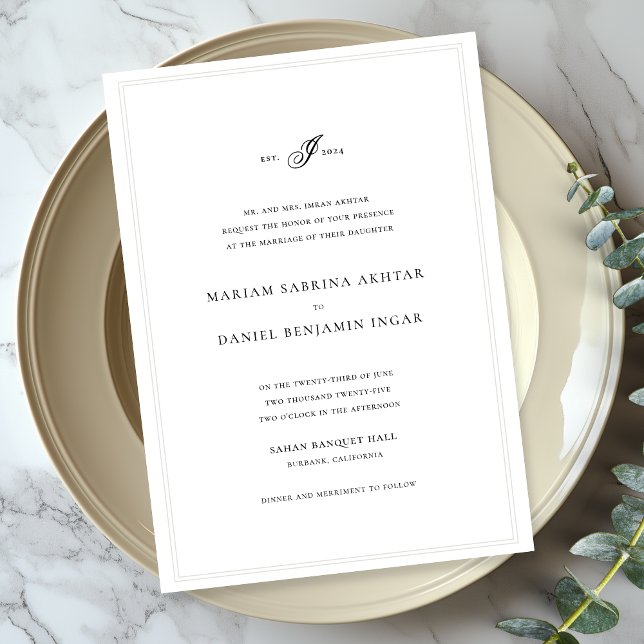 Invitation Élégant simple calligraphie Monogramme Mariage bla (Créateur téléchargé)