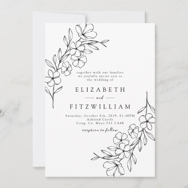 Invitation Elégant simple cerisier fleur main tiré Wreath (Devant)