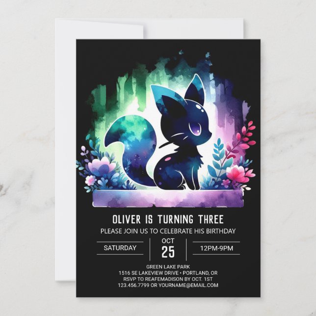 Invitation Elégant Simple Chat Anniversaire magnifique (Devant)