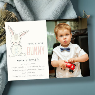 Invitation Élégant Simple Cute Bunny Pink Photo Anniversaire