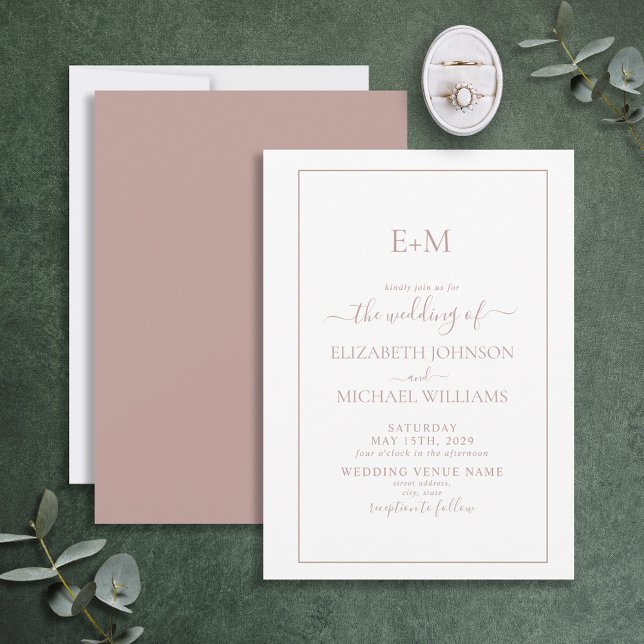 Invitation Élégant simple Dusty Rose Mariage de monogramme fo (Créateur téléchargé)