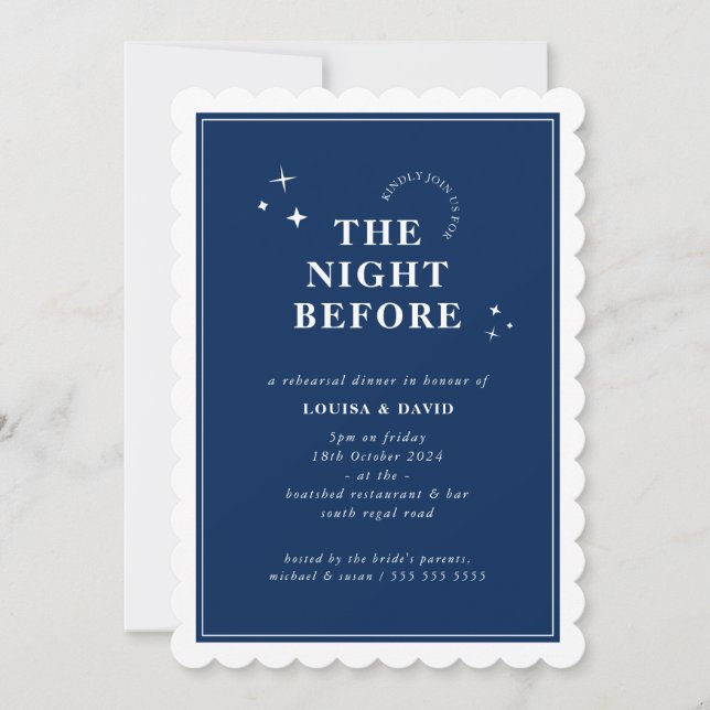 Invitation ELEGANT simple étoiles répétition dîner marine ble (Devant)
