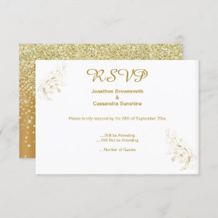 INVITATION ÉLÉGANT SIMPLE FEUILLE D'OR OR CRISTAL REVERS RSVP
