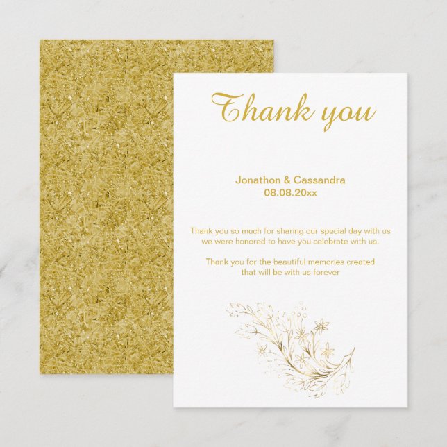 INVITATION ÉLÉGANT SIMPLE FEUILLE D'OR RENVERSÉ OR MERCI (Devant / Derrière)
