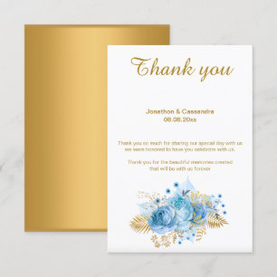 INVITATION ÉLÉGANT SIMPLE FLEUR BLEUE ENVERS OR REMERCIEMENTS