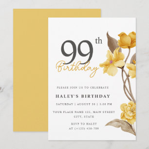Invitation Élégant Simple Floral Chic Anniversaire 99 Ans