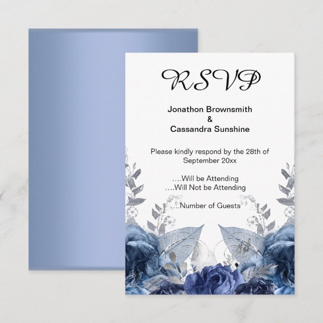 INVITATION ÉLÉGANT SIMPLE FLORAL MARINE CLAIR RSVP (Devant / Derrière)