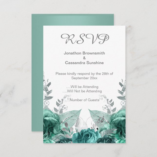 INVITATION ÉLÉGANT SIMPLE FLORAL VERT MÉTALLIQUE RSVP (Devant / Derrière)