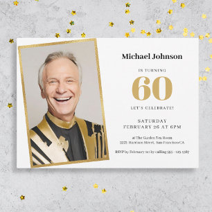 Invitation Elégant Simple Gold Custom Photo 60e anniversaire