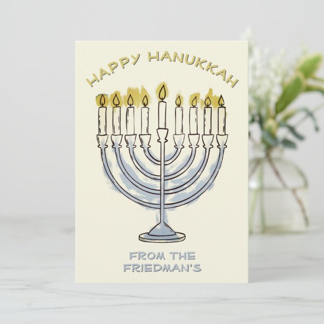 Invitation Elégant simple Hanukka aquarelle Menorah Lumière (Debout devant)