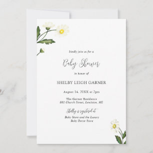 Invitation Elégant simple marguerite blanche Baby shower flor