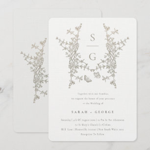 Invitation Élégant simple Mariage de monogramme de crête bota