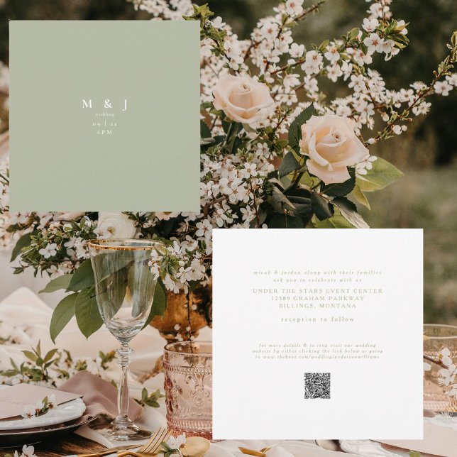 Invitation Élégant & Simple Mariage Moderne Vert Sauge Carré (Créateur téléchargé)