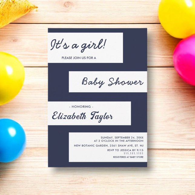 Invitation Elégant Simple Marine Bleu Blanc Baby shower moder (Créateur téléchargé)