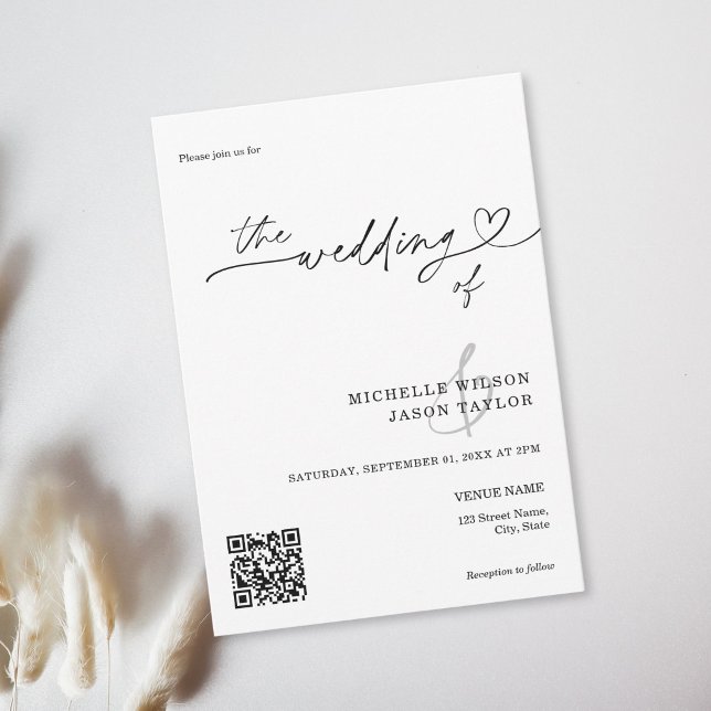 Invitation Elegant Simple Minimalist Black and White QR Code (Elegant Simple Minimalist Black and White QR Code Invitation)