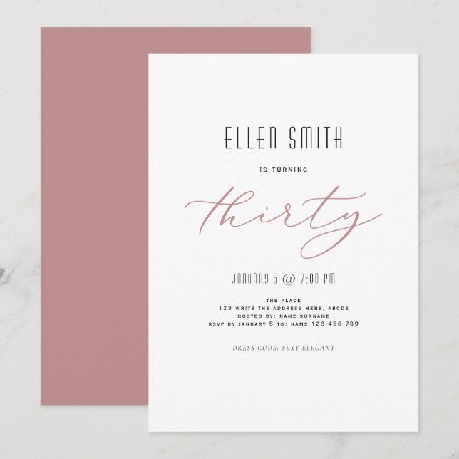 Invitation Élégant, simple, moderne, 30e anniversaire (Devant / Derrière)