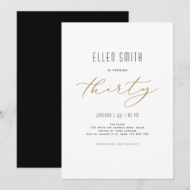 Invitation Élégant, simple, moderne, 30e anniversaire (Devant / Derrière)